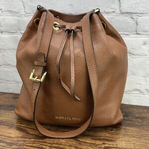 Michael Kores Large Jules Drawstring Deep Pebbled Leather Handbag In Luggage